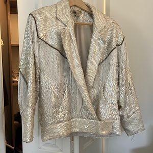 Sequin white jacket with fringe